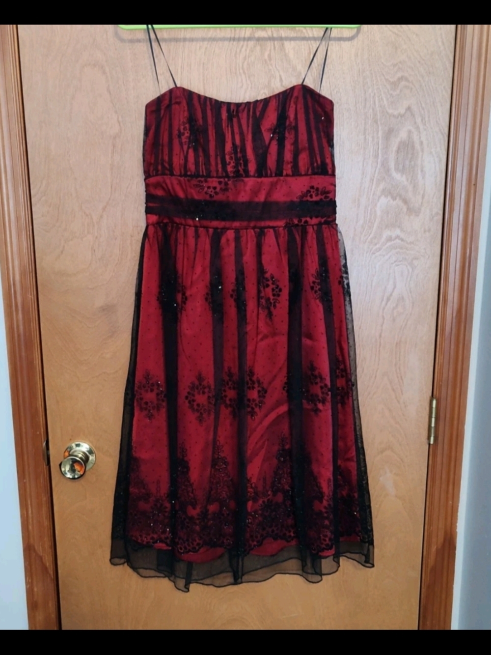 As U Wish Red Cocktail Dress with Black Bead Detail